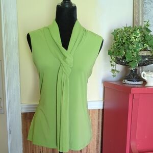 Savannah Green Asymmetrical Tie Front Sleeveless Blouse